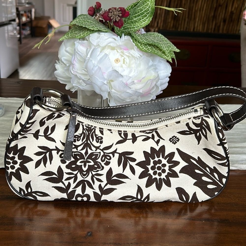 Banana Republic half moon shoulder bags cloth material and leather brown cream